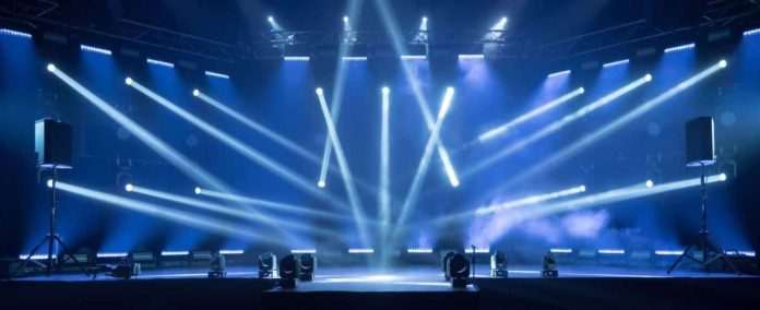 Online,Event,Entertainment,Concept.,Background,For,Online,Concert.,Blue,Stage