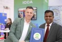Loren Christie, managing director, BestCities Global Alliance (left) and Dr. Senthil Gopinath, chief executive officer of ICCA (right) sign the renewed partnership agreement at IMEX Frankfurt 2025, Incredible Impacts