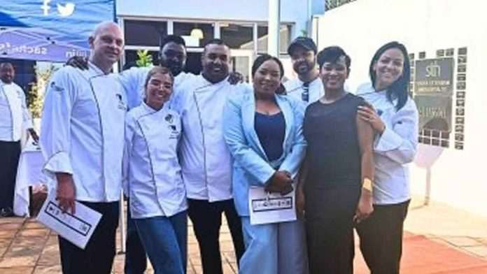 Doug Momberg, Seham Berriche, Devandra Narismulu, Romarlin Govender, Precious Maseko, Thandeka Feliti, Dasen Sarugaser, Shannon Boyd. SA Chefs
