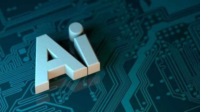 The letters AI in white 3D block font on a dark teal circuit board, Event Tech